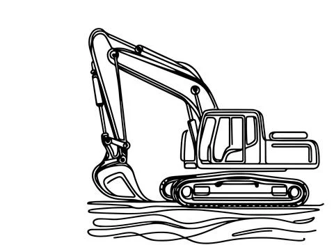 Continuous one black line hand drawing excavator car outline doodle illustr.. Stock Illustration