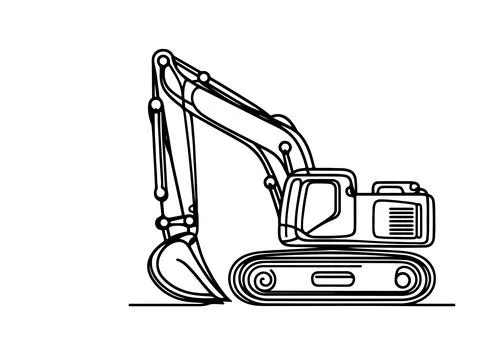 Continuous one black line hand drawing excavator car outline doodle illustr.. Stock Illustration