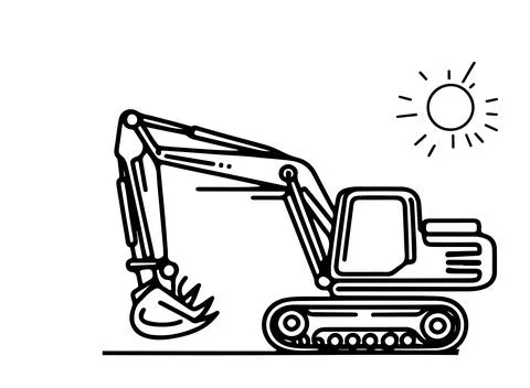 Continuous one black line hand drawing excavator car outline doodle illustr.. Stock Illustration