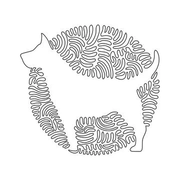 Continuous one curve line drawing of funny dog abstract art in circle. Stock Illustration