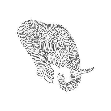 Continuous one curve line drawing of elephant face abstract art in circle. 스톡 일러스트