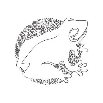 Continuous one curve line drawing of funny frog abstract art in circle. Stock Illustration