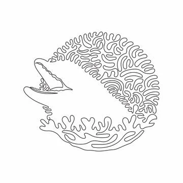 Continuous one curve line drawing of funny dolphin abstract art in circle. Stock Illustration