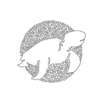 Continuous one curve line drawing of funny turtle abstract art in circle. Stock Illustration