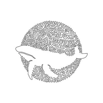 Continuous one curve line drawing of amazing whale abstract art in circle. 스톡 일러스트