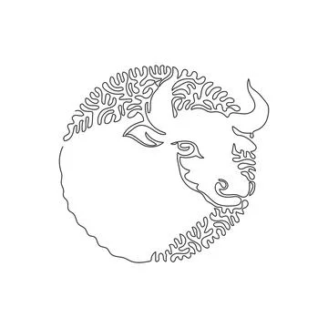 Continuous one curve line drawing of curved bull horns, abstract art Stock Illustration