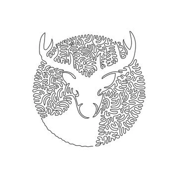 Continuous one curve line drawing of adorable deer, abstract art in circle Stock Illustration