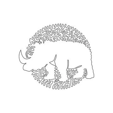 Continuous one curve line drawing of  herbivore rhinoceros, abstract art Stock Illustration