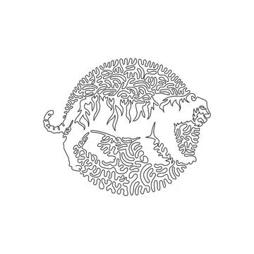 Continuous one curve line drawing. The tiger has a strong forelimbs 스톡 일러스트