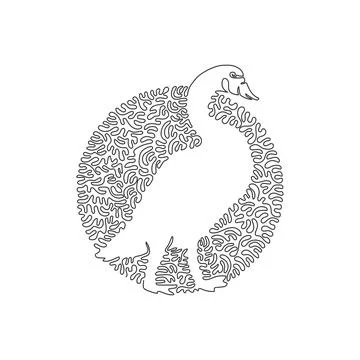 Continuous one curve line drawing of funny swan. Abstract art in circle Stock Illustration