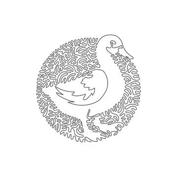Continuous one curve line drawing of funny duck. Abstract art in circle Stock Illustration