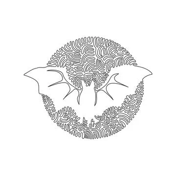 Continuous one curve line drawing of scary bats. Abstract art in circle Stock Illustration