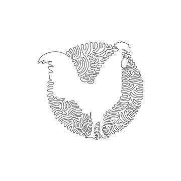 Continuous one curve line drawing of cute rooster. Abstract art in circle Stock Illustration