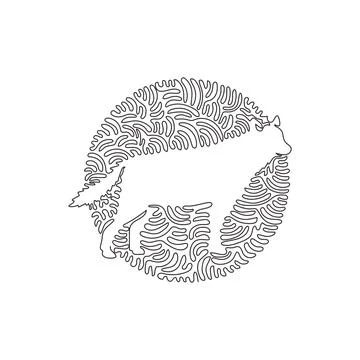 Continuous one curve line drawing of wild wolf abstract art in circle Stock Illustration
