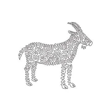 Continuous one curve line drawing. Goats are raised on farms Stock Illustration