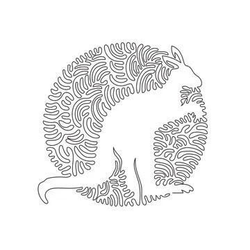 Continuous one curve line drawing of funny kangaroo abstract art in circle Stock Illustration
