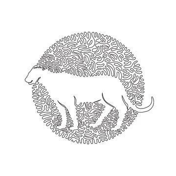 Continuous one curve line drawing of funny cheetah abstract art in circle Stock Illustration