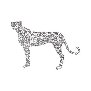 Continuous one curve line drawing of ferocious cheetah abstract art Stock Illustration