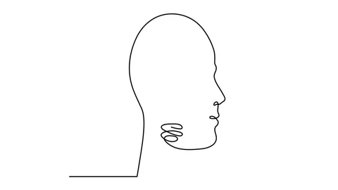 Continuous one drawn line silhouette of a man thinking with light bulb in front  Stock Footage 145132666