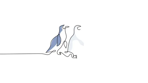 Continuous one line of abstract three cute penguin walking poster for wallpaper Stock Footage 227566692