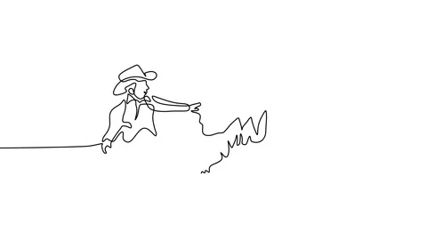 Continuous one line animation of cowboy and big Tiger Stock Footage 227564540