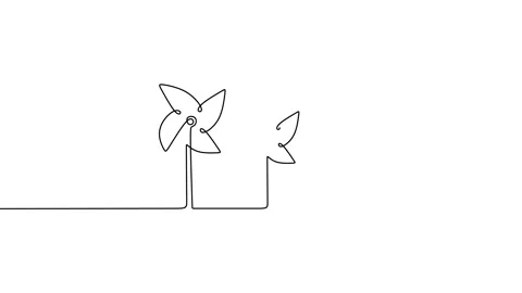 Continuous one line animation set windmills or wind turbines hand drawn line art Stock Footage 227455017
