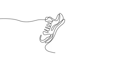 Continuous one line animation of sneakers. Sports shoes in a minimalist style Stock Footage 227456870
