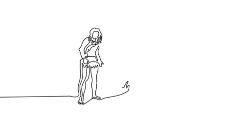 Continuous one line animation of tarzan and big Tiger Stock Footage 227564342