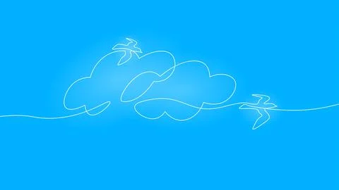Continuous one line art cloud sky and birds. Stock-Illustration