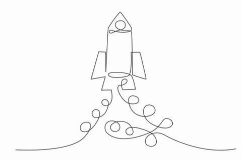 Continuous one line art drawing of Vector startup. One line style rocket illu Stock Illustration