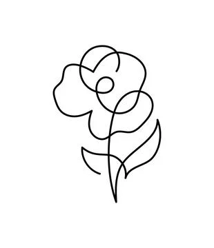 Continuous One Line art Drawing Vector Calligraphic Flower logo. Black Sketch of Stock-Illustration