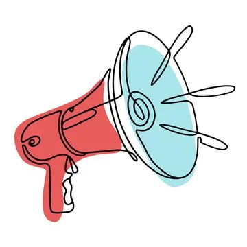 Continuous one line art megaphone. Silhouette loudspeaker, horn speaker. Stock Illustration