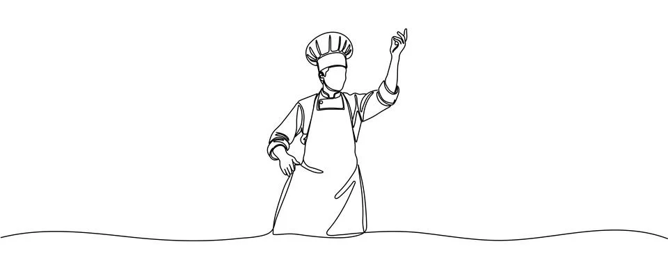 Continuous One Line Art Vector Confident Chef Illustration Editable stroke Stock Illustration