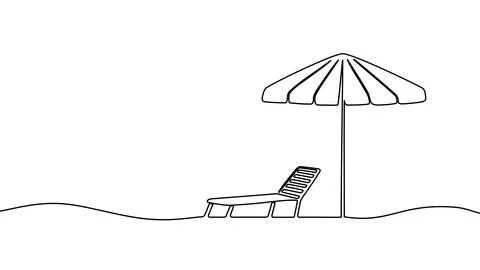 Continuous one line beach umbrella drawing art sun summer sand sea icon island Stock Illustration