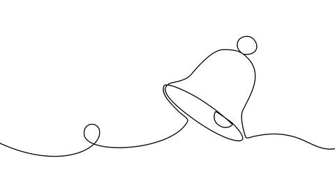 Continuous one line bell drawing christmas notification alert leaf vector holly Stock Illustration