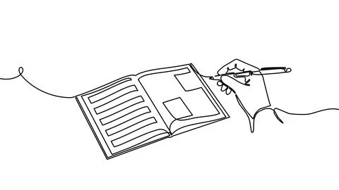Continuous one line book drawing art paper stack pen vector document. Book art Stockillustratie