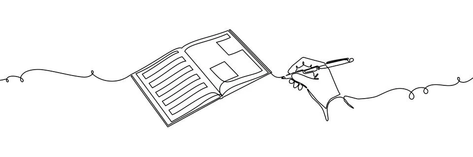 Continuous one line book drawing art paper stack pen vector document. Book art Stock Illustration