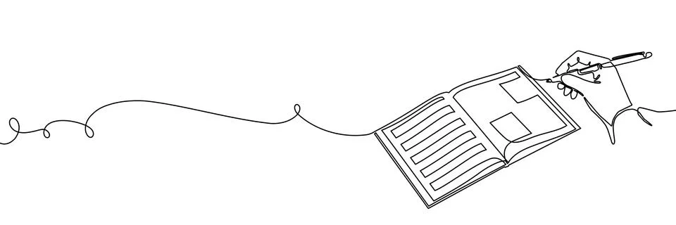 Continuous one line book drawing art paper stack pen vector document. Book art Stock Illustration