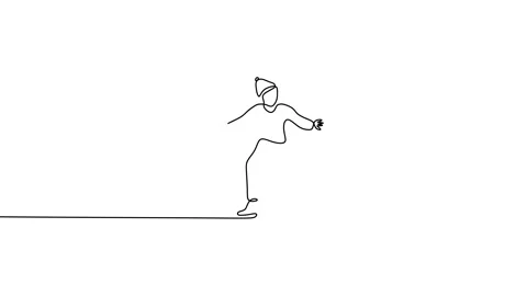 Continuous one line of boy playing ice skating isolated on white background. Stock Footage 227567692