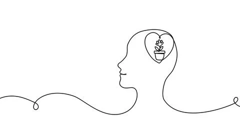 Continuous one line brain head abstract concept mind human mental leaves think Stock Illustration