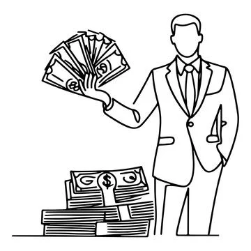 Continuous one line businessman displaying a spread of us dollar cash, hold.. Stock Illustration