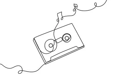 Continuous one line cassette tape audio music drawing love mixtape. Audio tape Stock Illustration