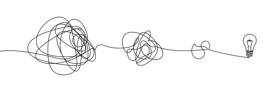 Continuous one line chaos problem scribble simple art icon knot. Chaos problem Stock Illustration