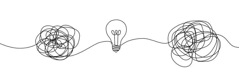 Continuous one line chaos problem scribble simple art icon knot. Chaos problem Stock Illustration