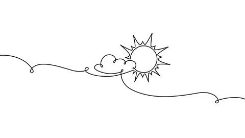 Continuous one line cloud sun art sky weather illustration outline. Sun cloud Stock Illustration