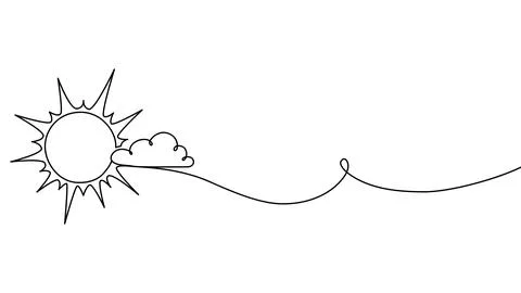 Continuous one line cloud sun art sky weather illustration outline. Sun cloud Stock Illustration