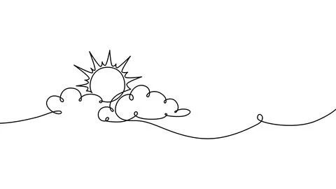 Continuous one line cloud sun art sky weather illustration outline. Sun cloud Stock Illustration