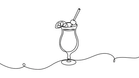 Continuous one line cocktail drawing vector illustration design art isolated Stock Illustration