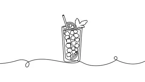 Continuous one line cocktail drawing vector illustration design art isolated Stock Illustration