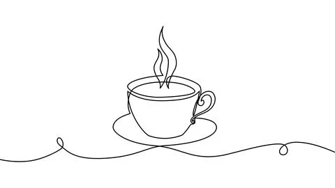 Continuous one line coffee vector design art illustration cup drawing isolated Stock Illustration